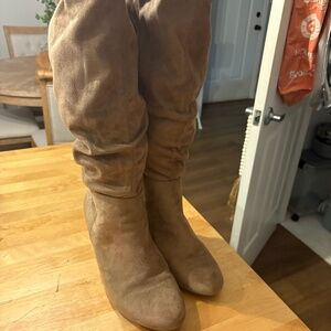 knee-high suede boots, wide width